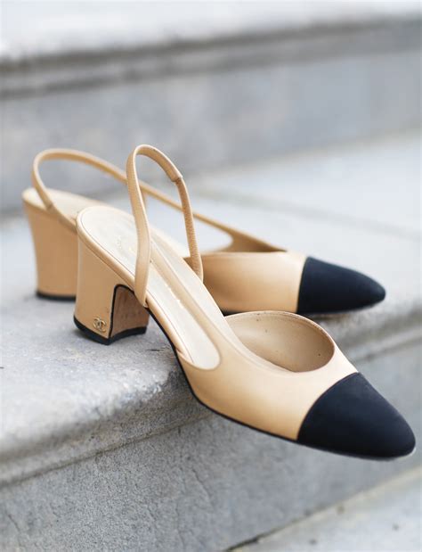 chanel two tone slingbacks wedding|Chanel pumps beige and black.